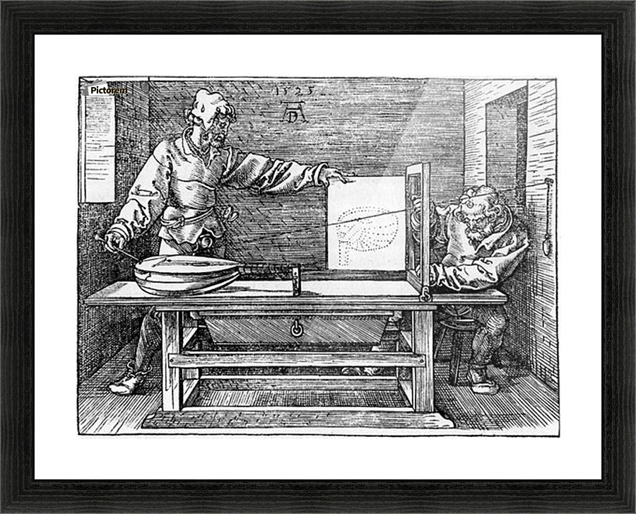 Man drawing a Lute Picture Frame print