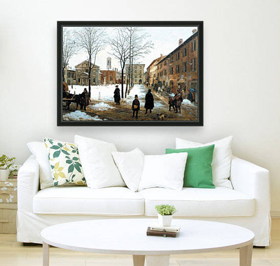 Veduta della Piazza Borromeo in Milano con neve cadente by Angelo Inganni