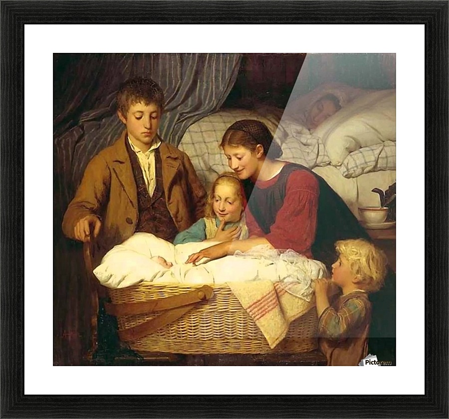 Visiting the newborn Picture Frame print