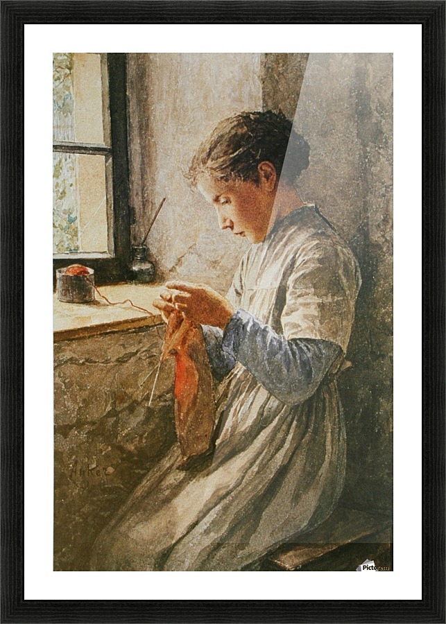 Knitting by the window Picture Frame print