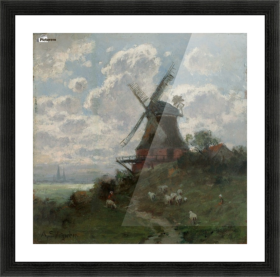 Windmill on cloudy day Picture Frame print
