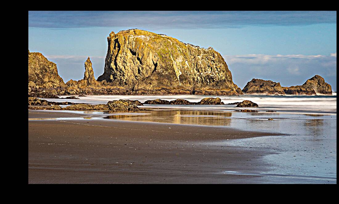 Oregon Puffins on the Rock during Sunrise Reproduction