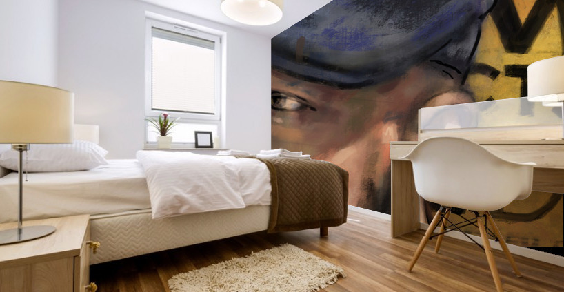 Blue Plaid Hat Mural print