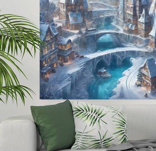  A city made of ice with ice slides frozen river by moneka