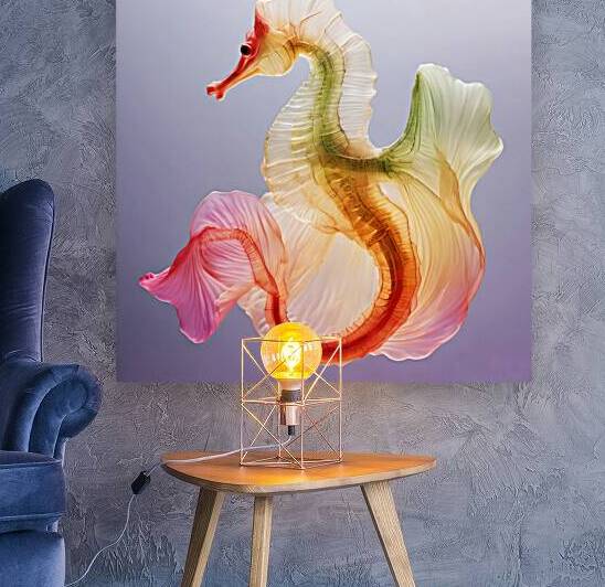 Colorful transparent seahorse against gradient background by Vladimir Kim