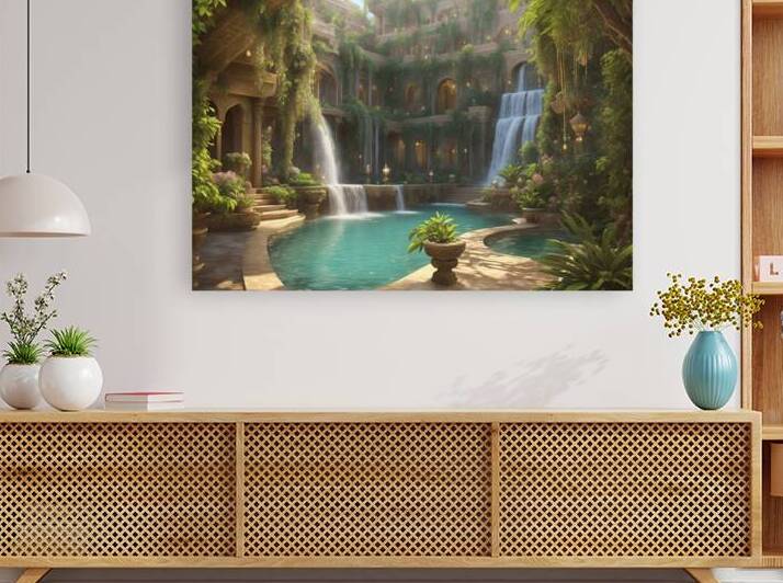 Hanging gardens of Babylon with a pond by Vladimir Kim