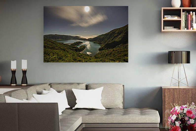 Moonlight over the Lagoa do Fogo Sao Miguel Island Azores	 by Moe Shirani