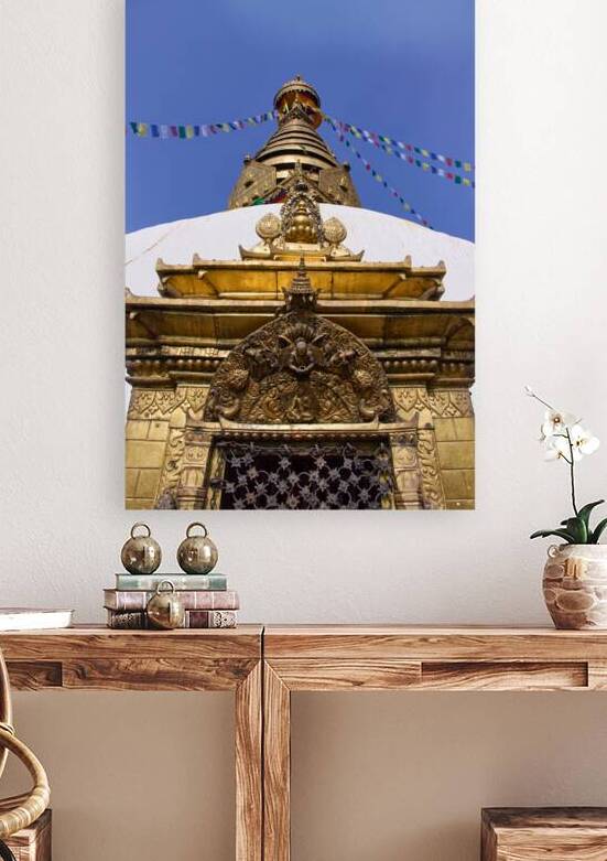 The golden details on the Swayambhunath stupa also known as the Monkey Temple in Katmandu Nepal.  by Artur Nyk