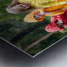 A Group of Children Playing in the Rain Jumping in Puddles Metal print