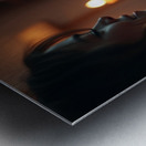 A cinematic still of a dog family scene with warm Metal print