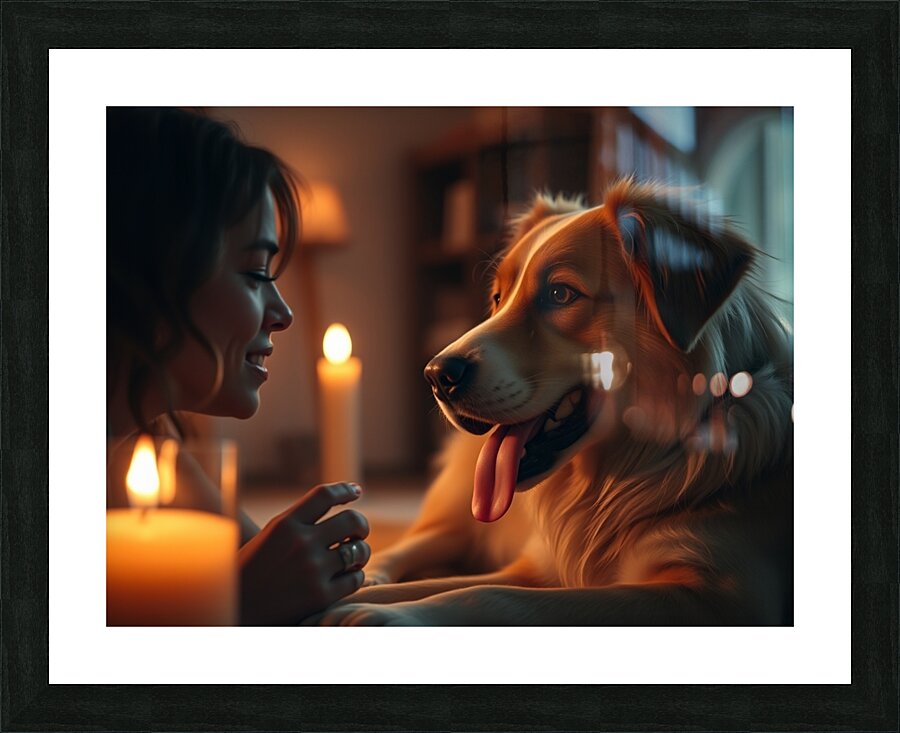 A cinematic still of a dog family scene with warm Picture Frame print