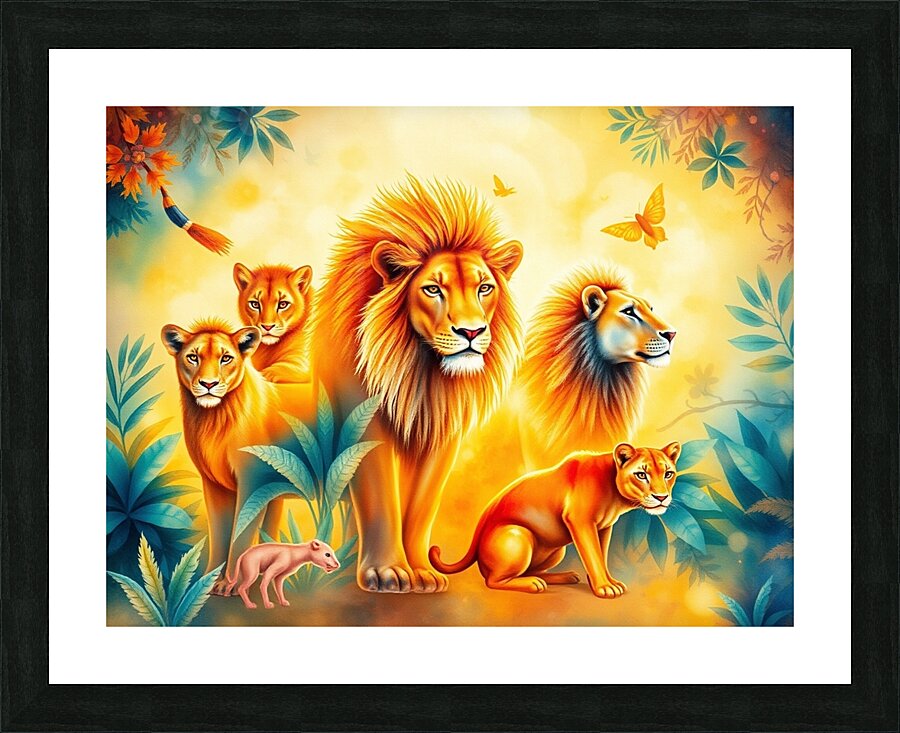 A vibrant watercolor painting depicting a group o Picture Frame print