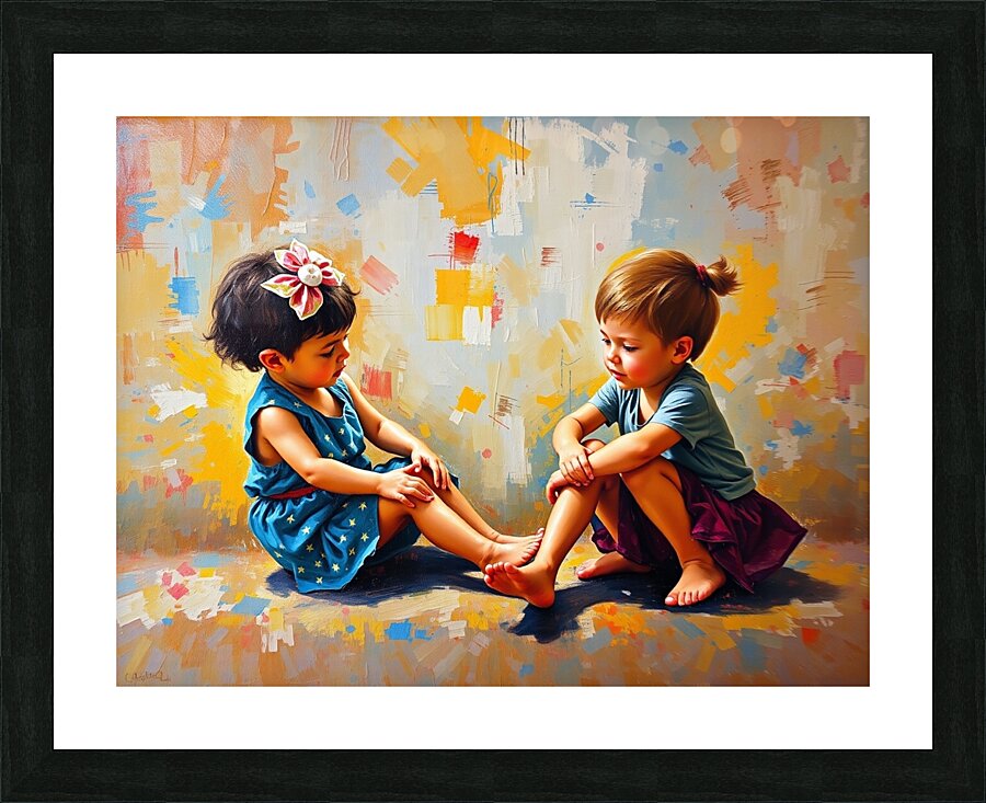 Oil painting depicting children playing rich text Picture Frame print
