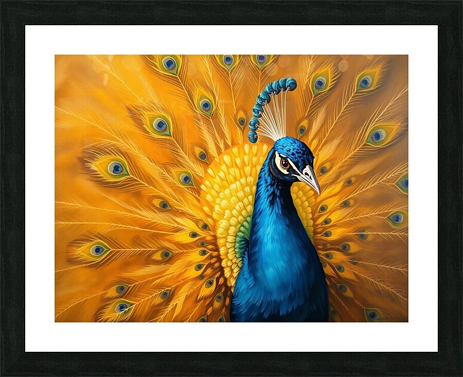 A majestic peacock in a classic oil painting styl Picture Frame print