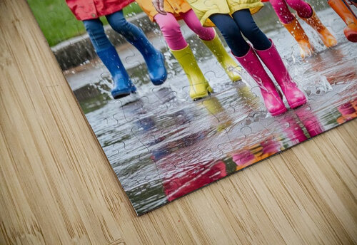 A Group of Children Playing in the Rain Jumping in Puddles nor 2020 puzzle