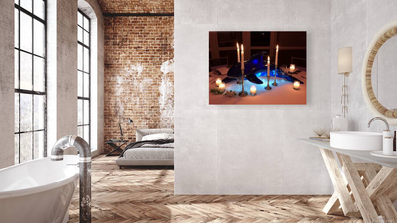 The dolphin with candles on the table is amazing and beautiful Reproduction