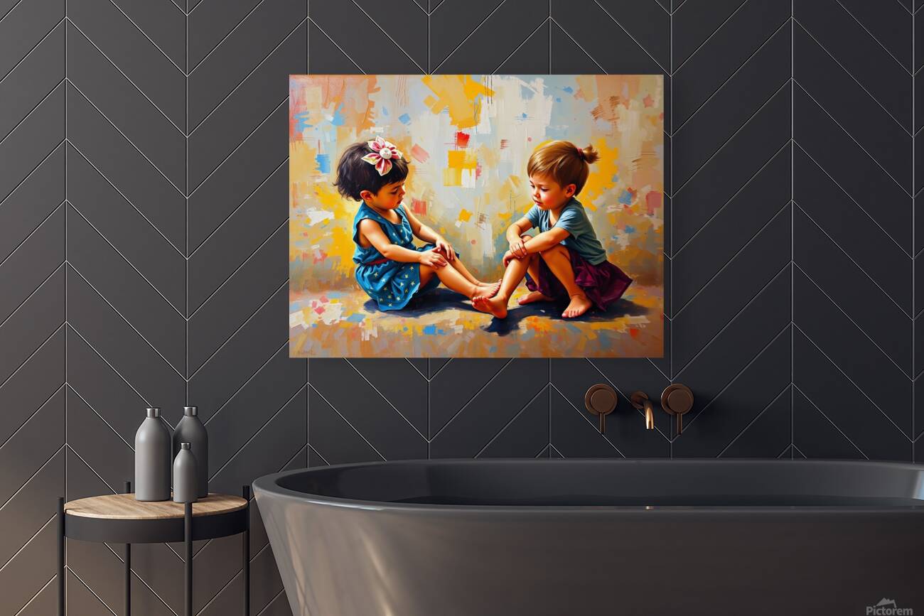 Oil painting depicting children playing rich text Reproduction