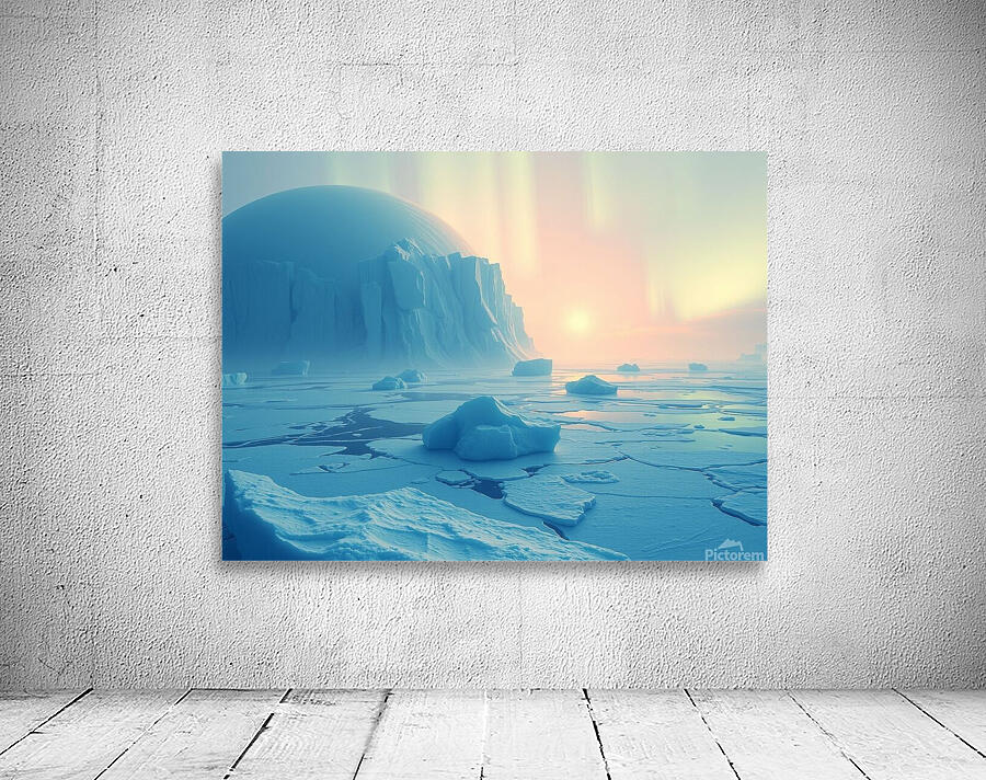 An Ice Planet with Frozen Oceans and Floating Icebergs Wall Preview