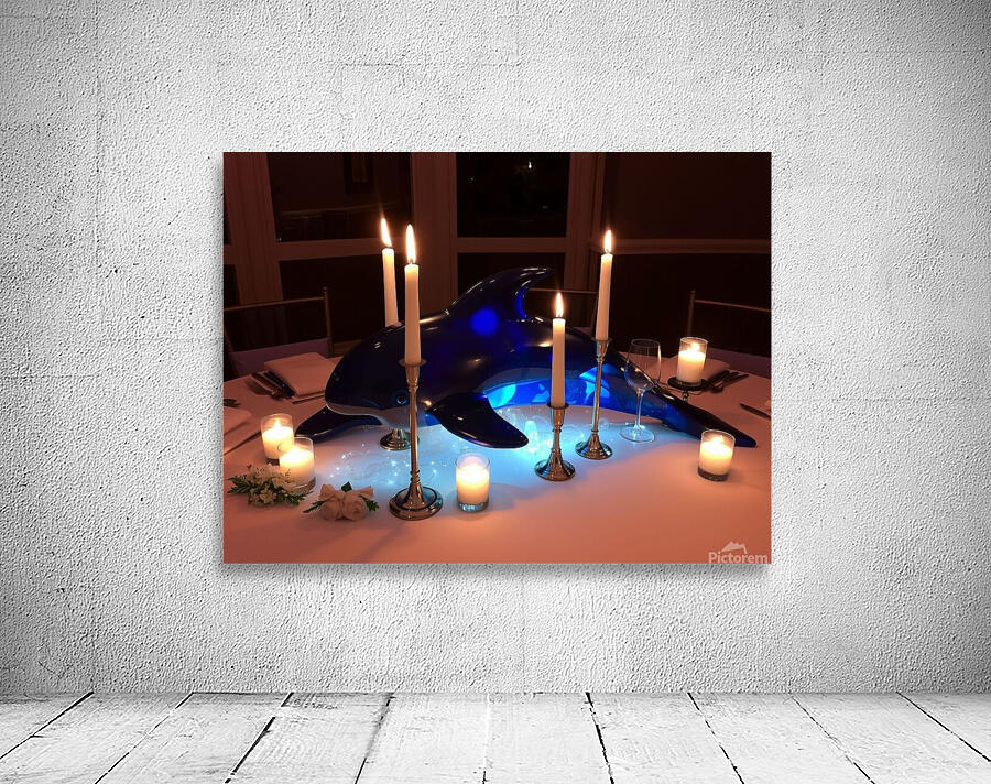 The dolphin with candles on the table is amazing and beautiful Wall Preview