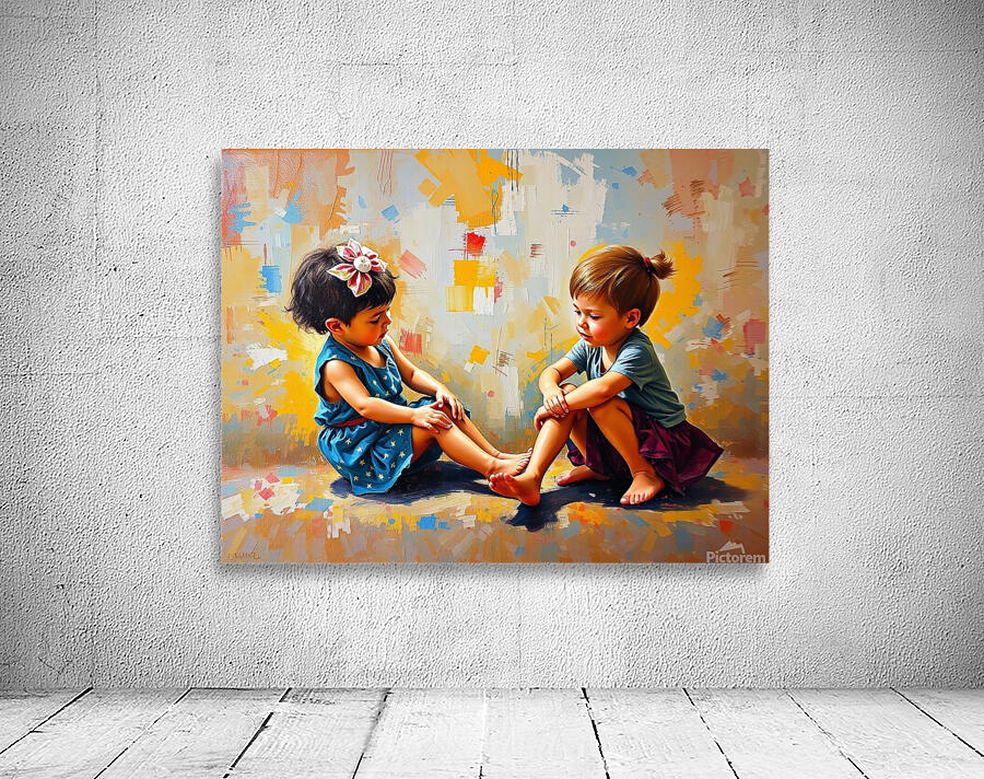 Oil painting depicting children playing rich text Wall Preview