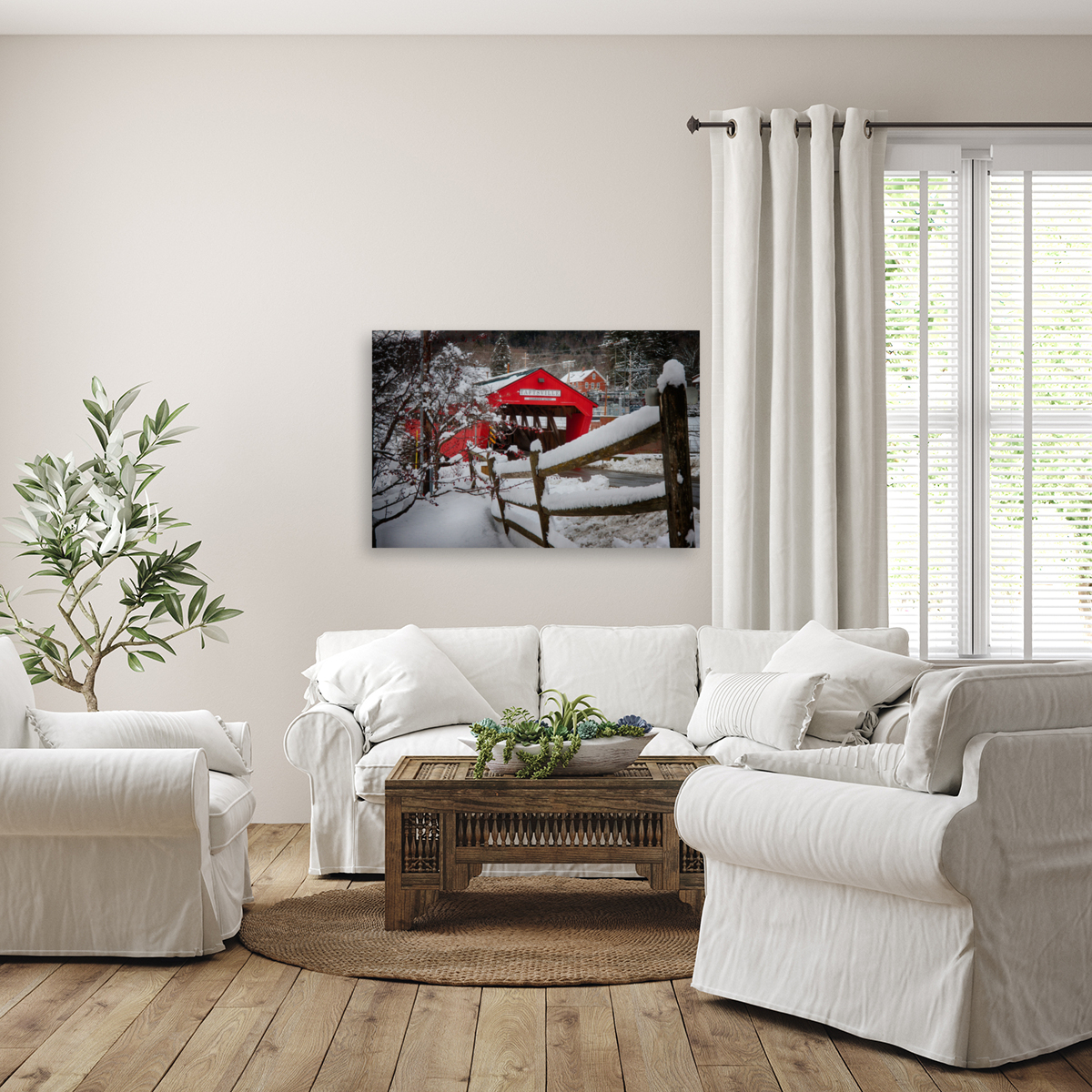 Taftsville covered Bridge VT in Winter Reproduction