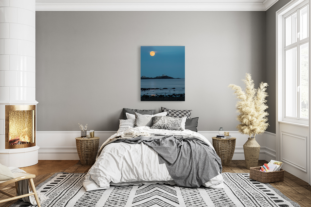 Nubble lighthouse under full moon Reproduction