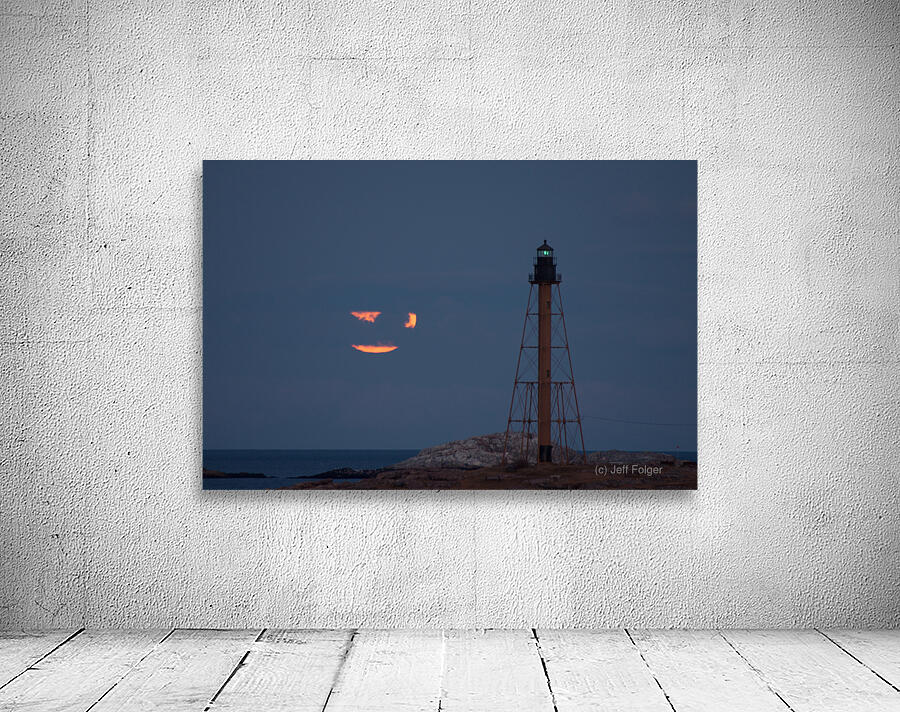 Smiling moon over Marblehead Lighthouse Wall Preview