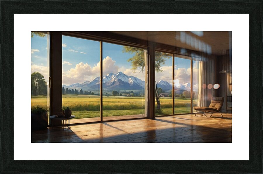 English: Mountain Vista: A Modern Interior with Panoramic Views Picture Frame print