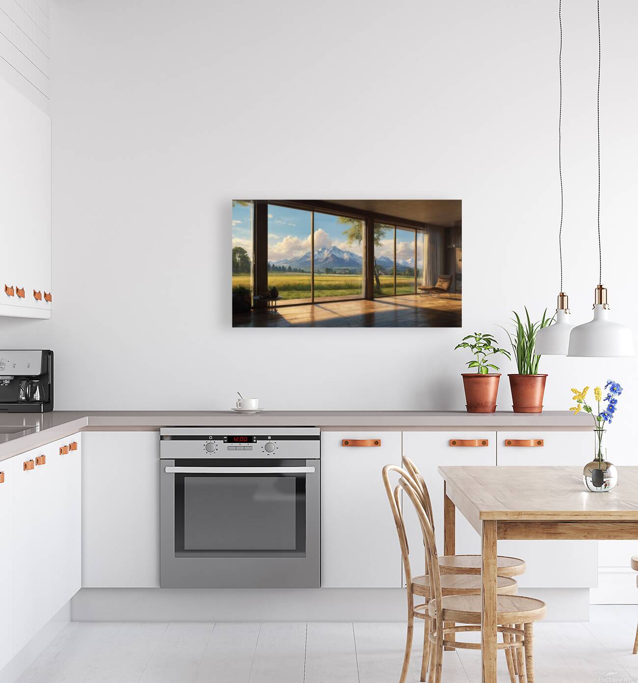 English: Mountain Vista: A Modern Interior with Panoramic Views Reproduction