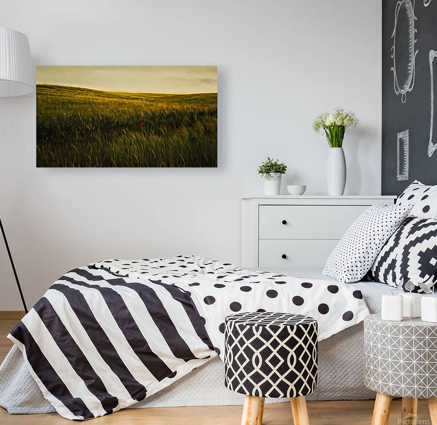 Golden Wheat Field with Red Poppy: A Serene Landscape Reproduction