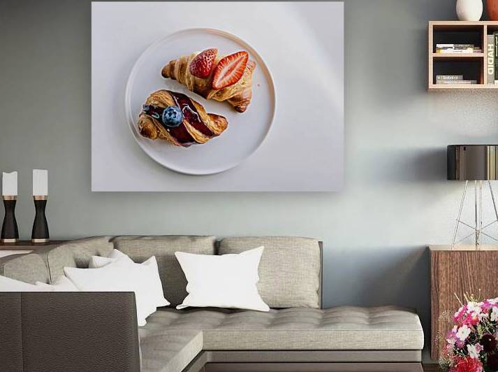 Two slices of fruit topped pastries placed on a w by Romeu Hurmuzache