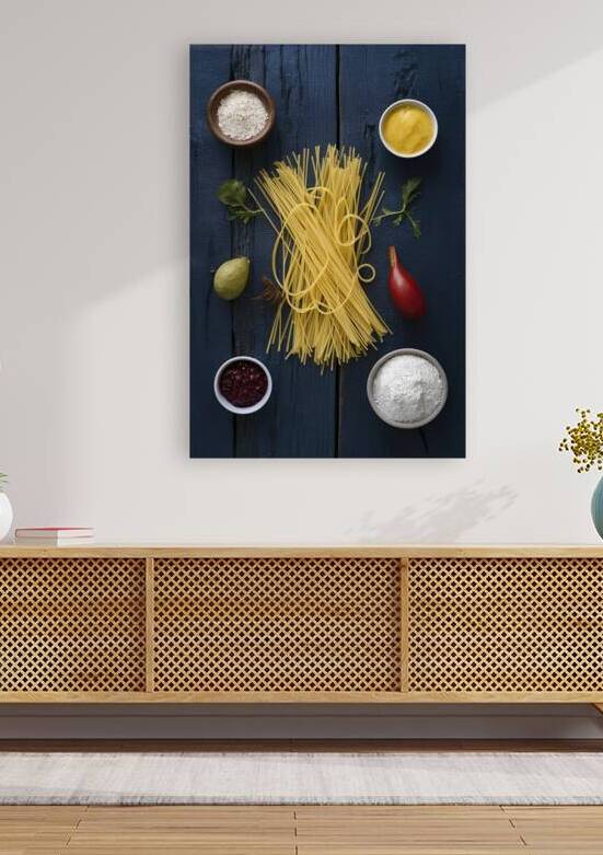 Flat lay with traditional italian pasta spaghetti by Romeu Hurmuzache