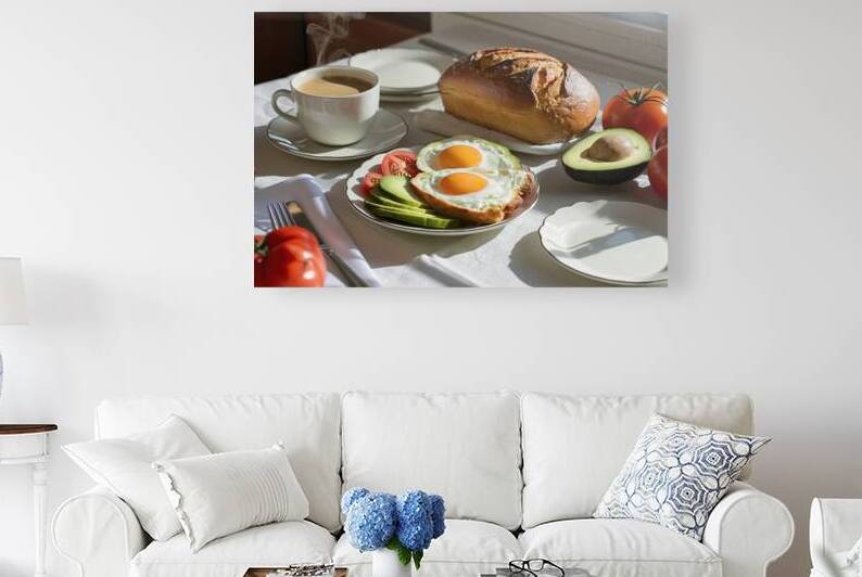 Breakfast served with coffee bread fried eggs avo by Romeu Hurmuzache