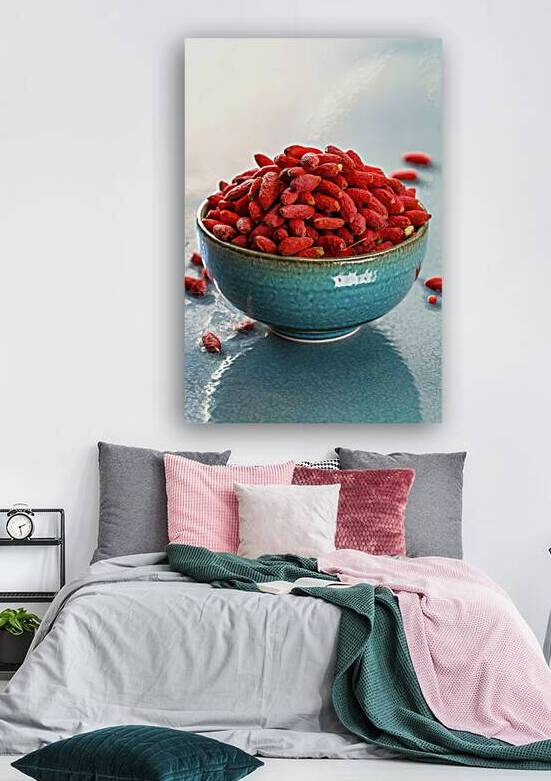 A turquoise bowl filled with dried red goji 2 by Romeu Hurmuzache