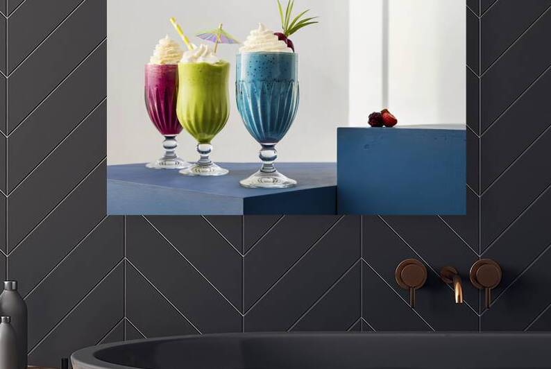 Three tall glasses filled with different colored by Romeu Hurmuzache