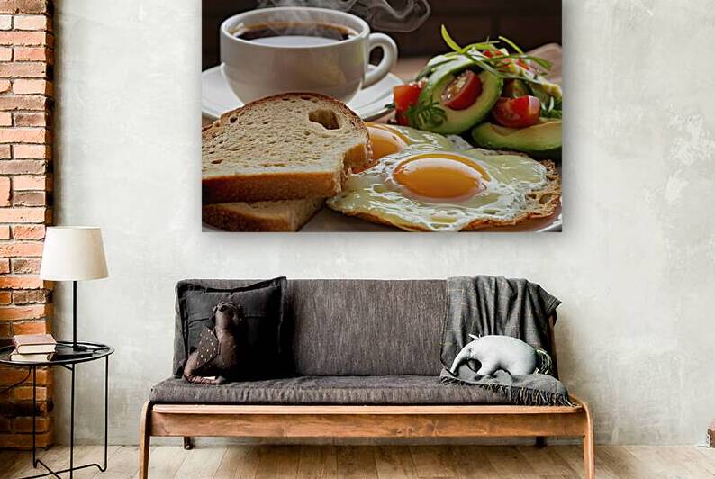 Breakfast served with coffee bread fried eggs avo by Romeu Hurmuzache