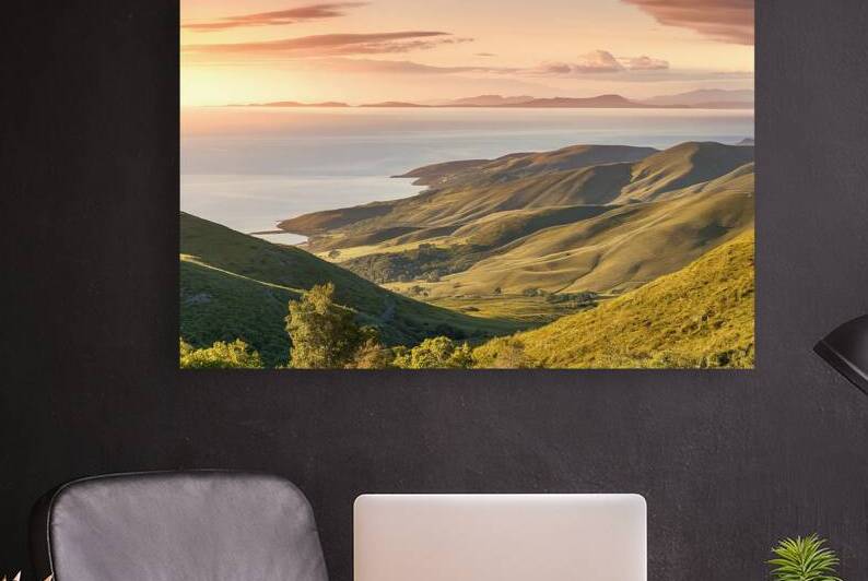 A picturesque landscape of a hilly terrain overlo by Romeu Hurmuzache