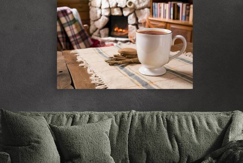 A rustic setting with a white ceramic mug filled by Romeu Hurmuzache