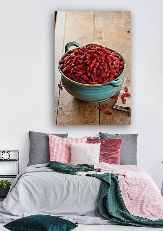 A turquoise bowl filled with dried red goji 3 by Romeu Hurmuzache