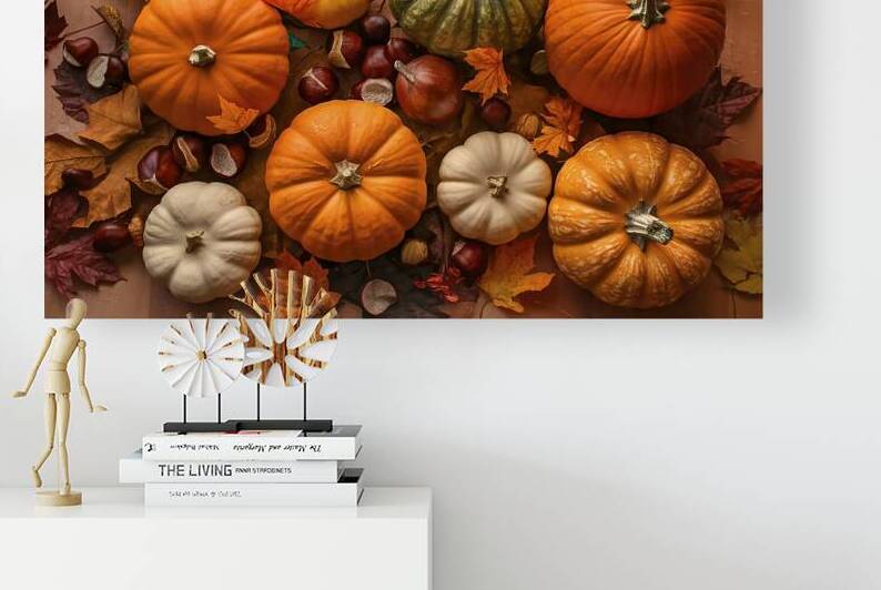 Top view of autumn pumpkins and dried leaves with by Romeu Hurmuzache