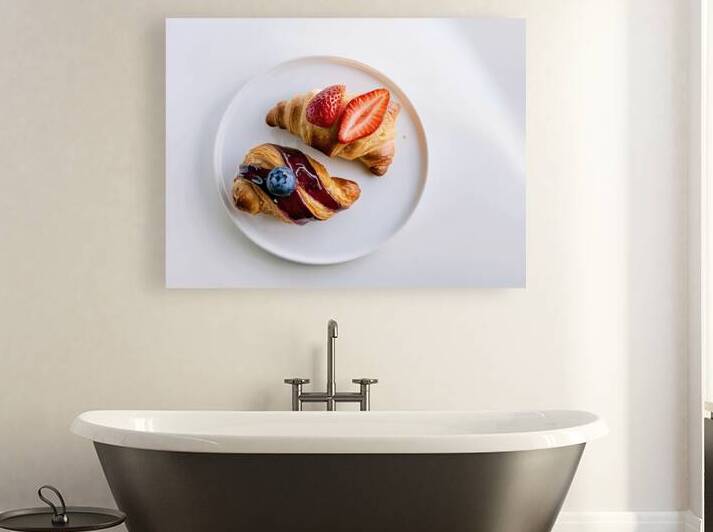 Two slices of fruit topped pastries placed on a w by Romeu Hurmuzache
