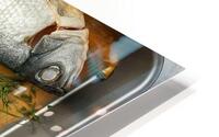 A rectangular baking tray filled with fresh fish Impression metal HD