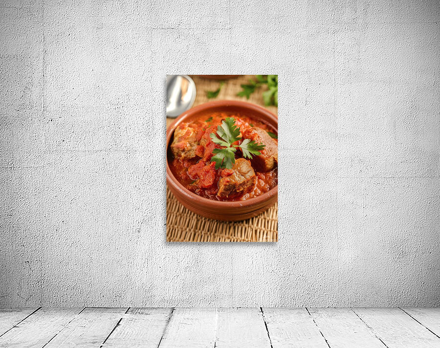 A rustic setting with a clay bowl containing a ri Wall Preview