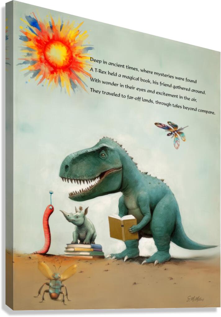 T Rex Reading to Friends Canvas Print