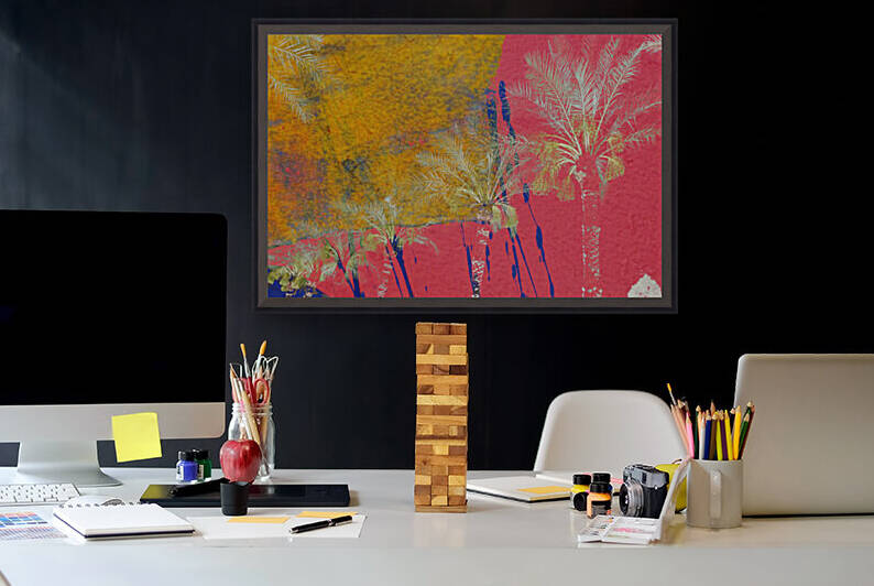 Palms On Pink And Yellow by Lawrence Costales