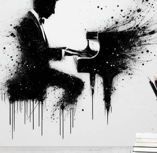 Harmonious Monochrome: The Pianomans Ink Symphony by nabilnigga