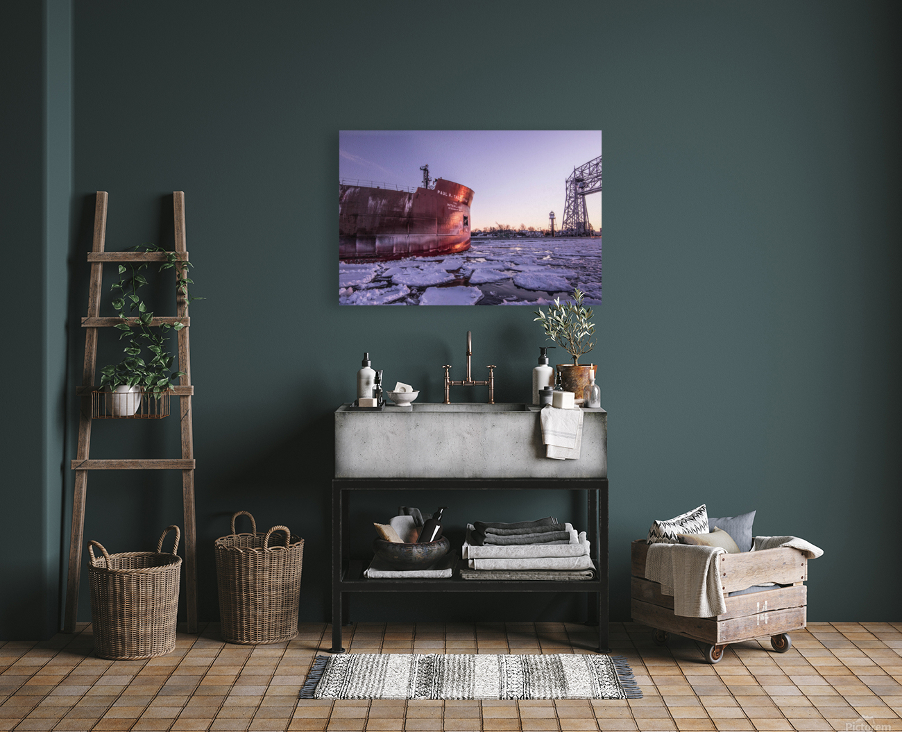 Boat under bridge   Reproduction