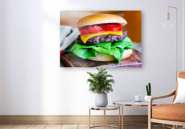 Cheese Burger on bun by Constance Ross Photography