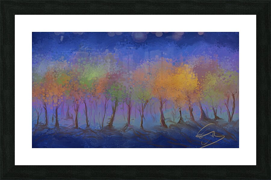 Blue Light Trees Picture Frame print