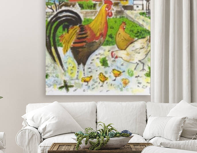 Louise Morales For Nursery  Pecking Chicken Cockerel Hens on the Farm by LeGustavienne